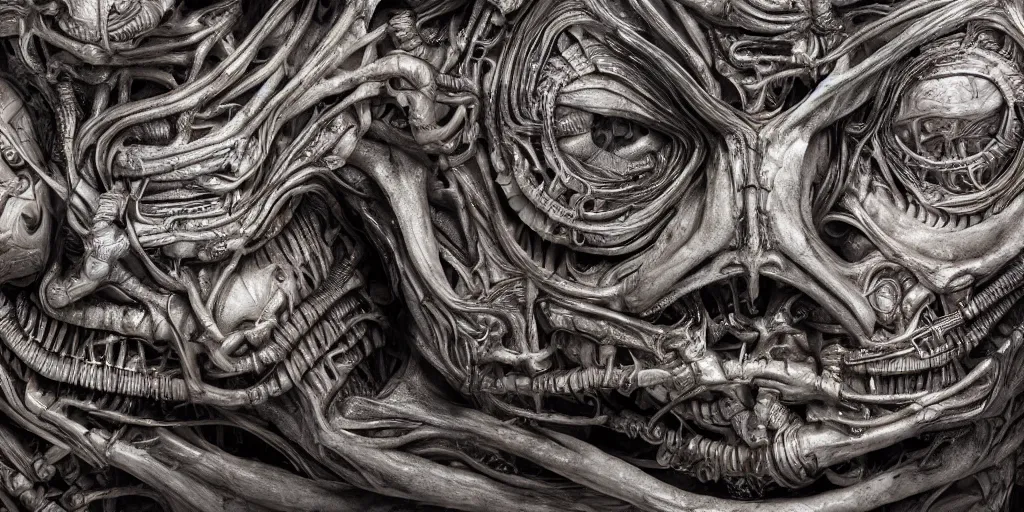 Image similar to dreamscape, giger, anatomical, highly detailed sculpture, intricate detailed, ommatidia, 8 k, cinematic atmosphere, post - processing