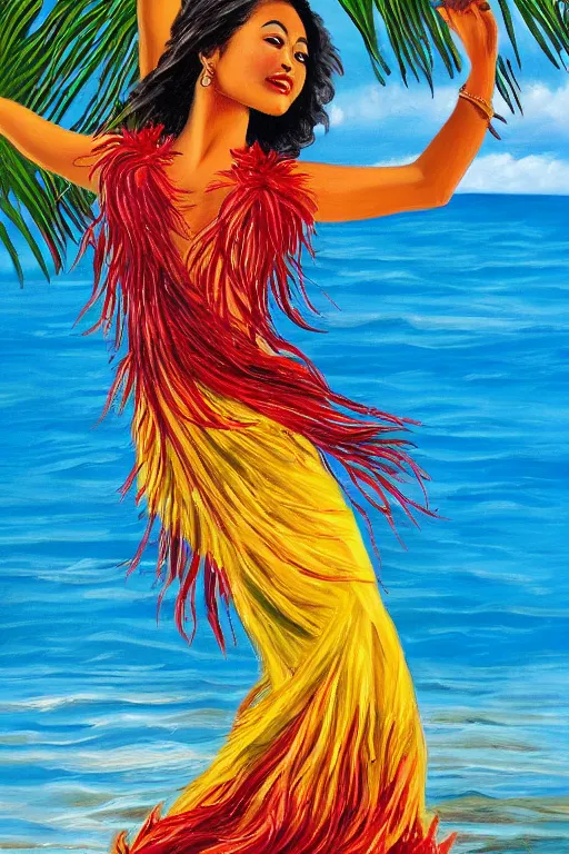 authentic acrylic painting of hawaiian hula dancer, | Stable Diffusion ...