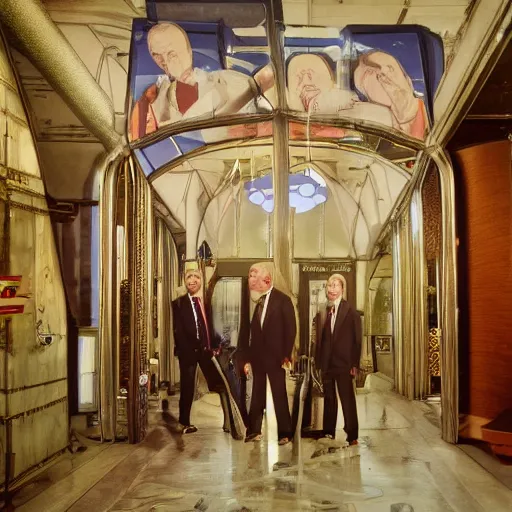 Prompt: joe biden coneheads band mirror room album cover, chamber of reflections, dramatic lighting, ray tracing, refraction, shallow d. o. f, colour corrected, golden ratio, three point light. volumetric shadows. light rays