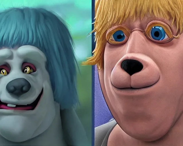 Image similar to boris johnson as scooby doo, character art, by various concept artists, redshift render, hyperrealistic face, photorealistic render