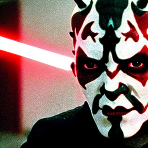 Prompt: a film still of Darth Maul in Star Wars released in the 70s