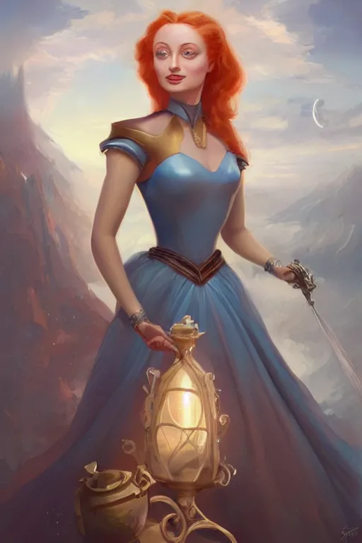 Image similar to beautiful hq matte painting portrait of sophie turner as cinderella by peter mohrbacher, greg rutowski