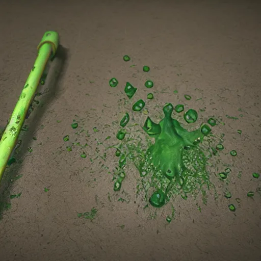 Image similar to short wooden cane with green slime on it, octane render