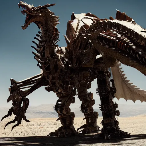 Image similar to cinematic still of westworld, a intact stunning intricate si - fi robotic fantasy dragon, well armored mech dragon, highly detailed