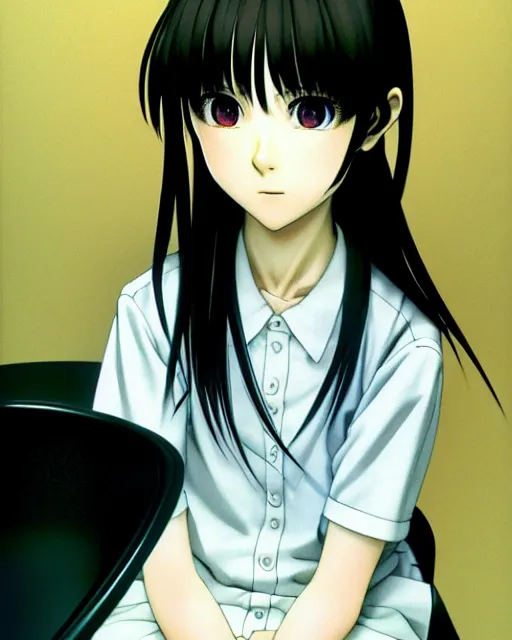 Prompt: a highly realistic, true to life portrait of a beautiful japanese girl, serial experiments lain, wired, sharp focus, with sharp features, a beautiful face, soft smile, under studio lighting, taken with a canon eos camera with 1 3 5 mm focal length, art by range murata and yasuyuki ueda