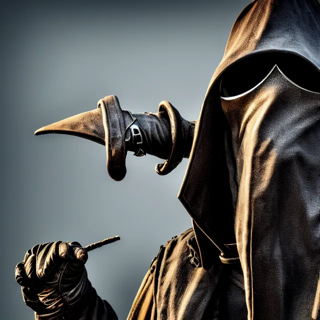 Image similar to cyber plague doctor warrior, highly detailed, 8 k, hdr, smooth, sharp focus, high resolution, award - winning photo