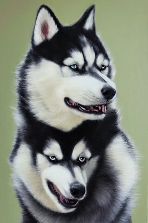 Prompt: a character design of a husky wearing a white vest, portrait painting, furry, anime