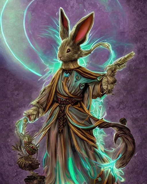 Prompt: a mystic rabbit druid mage. highly detailed