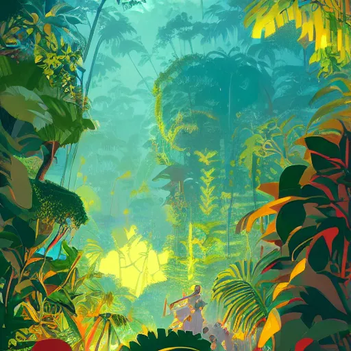 Image similar to illustration of the jungle by victo ngai, by rhads, makoto shinkai, madgwick, masterpiece, contest award winner