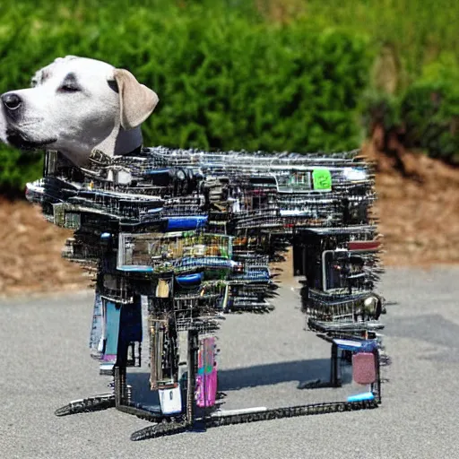 Image similar to a dog made of old computer parts