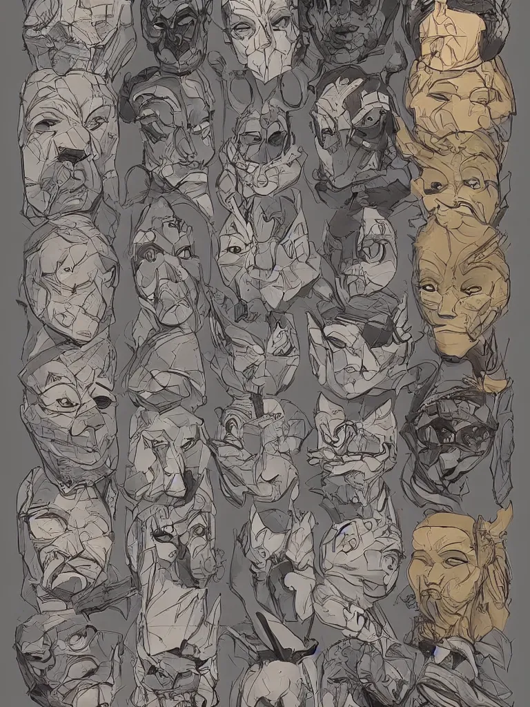 Prompt: masks by Disney Concept Artists, blunt borders, golden ratio