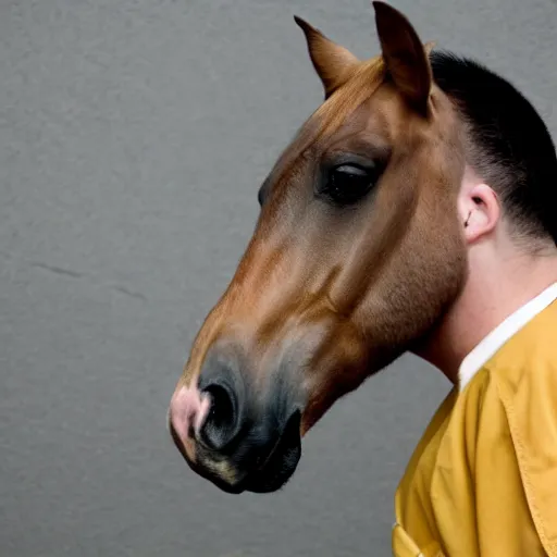 Prompt: inmate wearing horse head