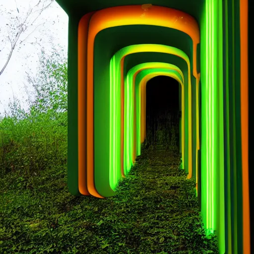 Prompt: green and yellow, portal from earth to hell