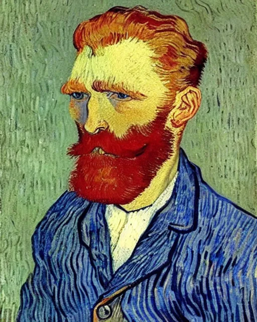 Image similar to An oil painting of a red headed man in his thirties, short beard, trimmed hair, by van gogh, very detailed