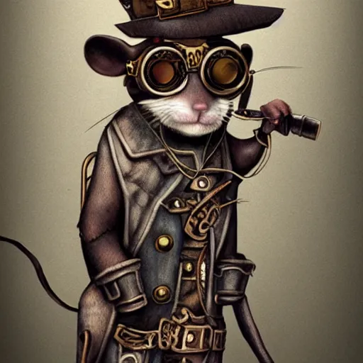 Prompt: a rat with steampunk googles, by Qian Xuan