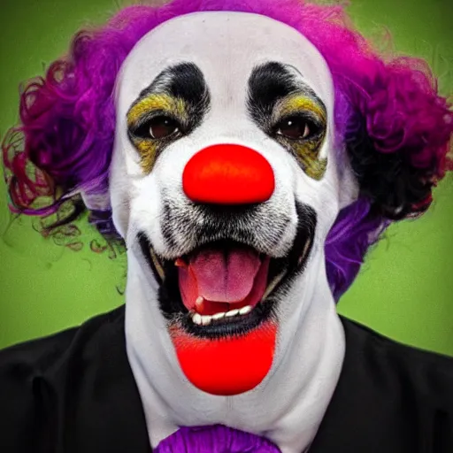 Image similar to photo of a clown with the face of a dog