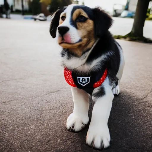 Image similar to a cute puppy wearing a doctor, dog cosplay, Canon EOS R3, f/1.4, ISO 200, 1/160s, 8K, RAW, unedited, symmetrical balance, in-frame