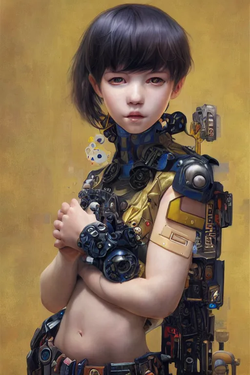 Image similar to portrait of beautiful young baby, cyberpunk, Warhammer, highly detailed, artstation, illustration, art by Gustav Klimt and Range Murata and Ilya Kuvshinov and Sakimichan