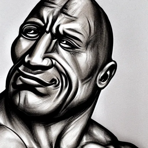 Prompt: caricature drawing of Dwayne Johnson looking angry.