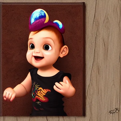 Prompt: cute little dragon baby, portrait, pixar style, wood background