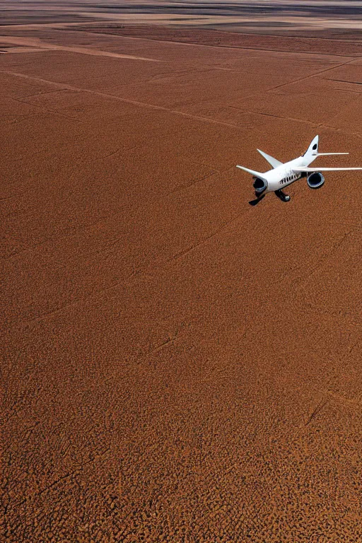 Image similar to Travel Ad, plane flying above a drying landscape