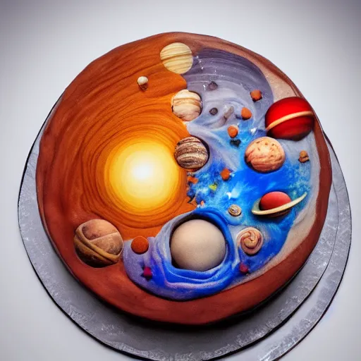 Prompt: A cake with all planets on it, behance, artstation