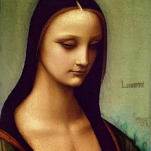 Prompt: a close up of a painting of a woman, a painting by leonardo da vinci, featured on deviantart, mannerism, da vinci, art, detailed painting