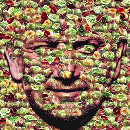 Image similar to a portrait of of sean bean constructed from beans, collage, drop shadow, organic, layered composition, layers, texture, mcu, petals, highly textured, layered, sculpted, dynamic,