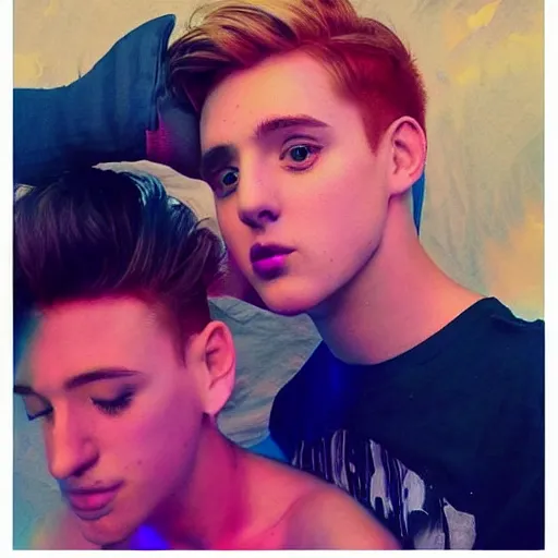 Prompt: the youtuber dream kissing youtuber george not found, realistic, epic lighting, vivid colors, passionate
