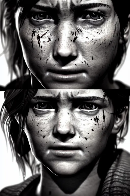 Image similar to ultra detailed facial portrait of ellie from the last of us part 2, micro expressions, highly detailed, trending on artstation, cinematic lightning, sharp focus, illustration, 8 k, elegant, leica sl 2 3 0 mm