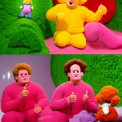 Image similar to Steve Brule in The Teletubbies