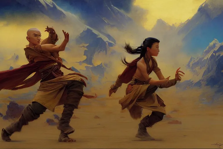 Image similar to airbending nomads from avatar the last airbender, painting by gaston bussiere, craig mullins, j. c. leyendecker