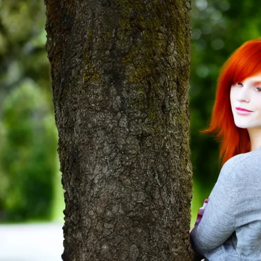 Prompt: very beautiful redhead woman looking back over her shoulder, eye contact