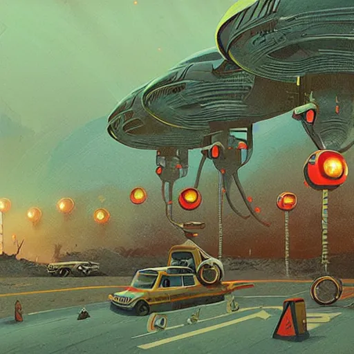 Image similar to alien invasion, simon stalenhag, high detail, concept art,