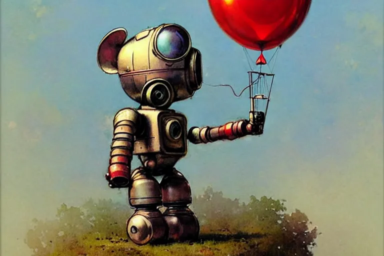 Image similar to adventurer ( ( ( ( ( 1 9 5 0 s retro future robot android mouse rv balloon robot. muted colors. ) ) ) ) ) by jean baptiste monge!!!!!!!!!!!!!!!!!!!!!!!!! chrome red