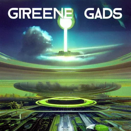 Image similar to beautiful matte painting album cover art of green gardens with roads on a futuristic sci-fi space station, cinematic angle, cinematic lighting, blue sky, by Syd Mead, John Harris, Federico Pelat