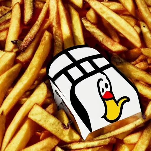 Prompt: abstract logo of macburger and ducks fries restaurant