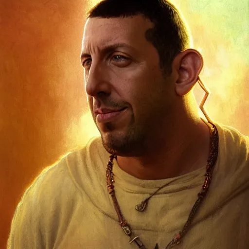 Prompt: Adam Sandler as the true Golden God, divine, angelic, intricate, highly detailed, digital painting, artstation, concept art, sharp focus, illustration, art by greg rutkowski and alphonse mucha