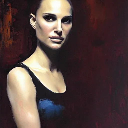 Image similar to a painting of natalie portman by Jeremy Mann