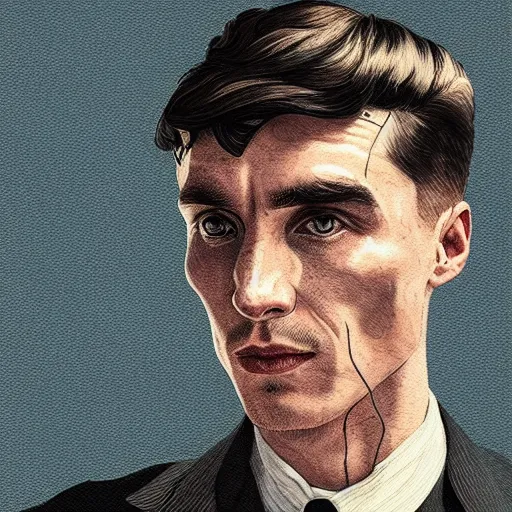 Image similar to a portrait of thomas shelby from the peaky blinders standing in atlantis, in the style of Benjamin Bader, sharp, highly detailed, realistic face, digital art, epic, fantasy, artstation