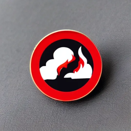 Image similar to simple yet detailed, pictogram fire warning flame enamel pin retro design