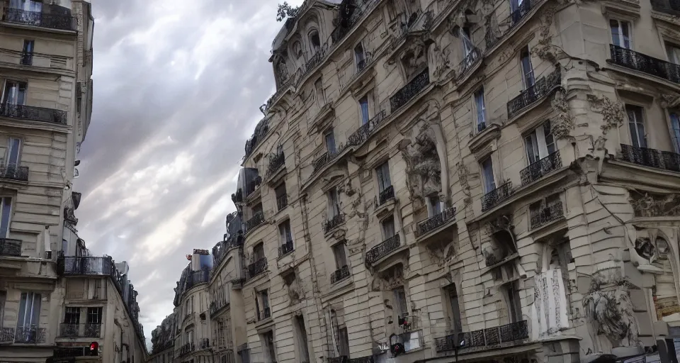 Prompt: portal to hell opening in the sky in paris