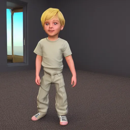 Image similar to full body unreal engine 5 render of a blonde boy