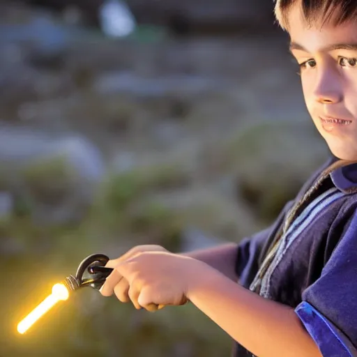 Prompt: A young breaker boy on the line stealing a piece of glowing ore by placing it inside a pendant