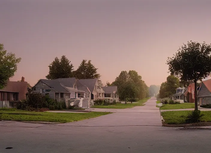 Prompt: a detailed photograph of a 1 9 9 0 s american neighborhood by gregory crewdson, photoreal, 4 k, mist