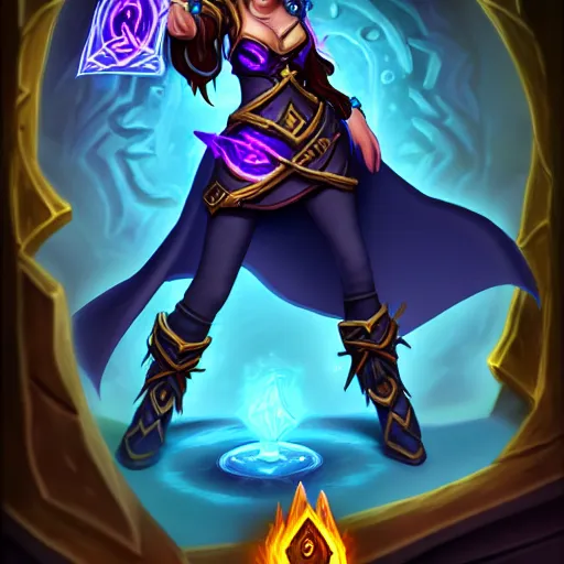 Image similar to Full body drawing of a sorceress, Hearthstone official trending art, exagerated accurate details, trending on MasterpieceStation in category 'Perfect identical eyes'