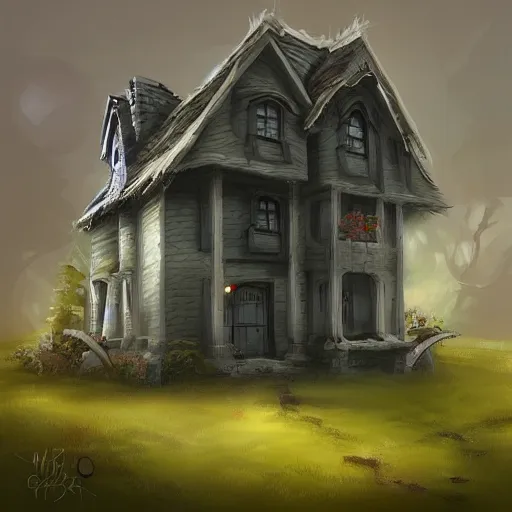 Image similar to house in the style of angrymikko, digital painting, fantasy art