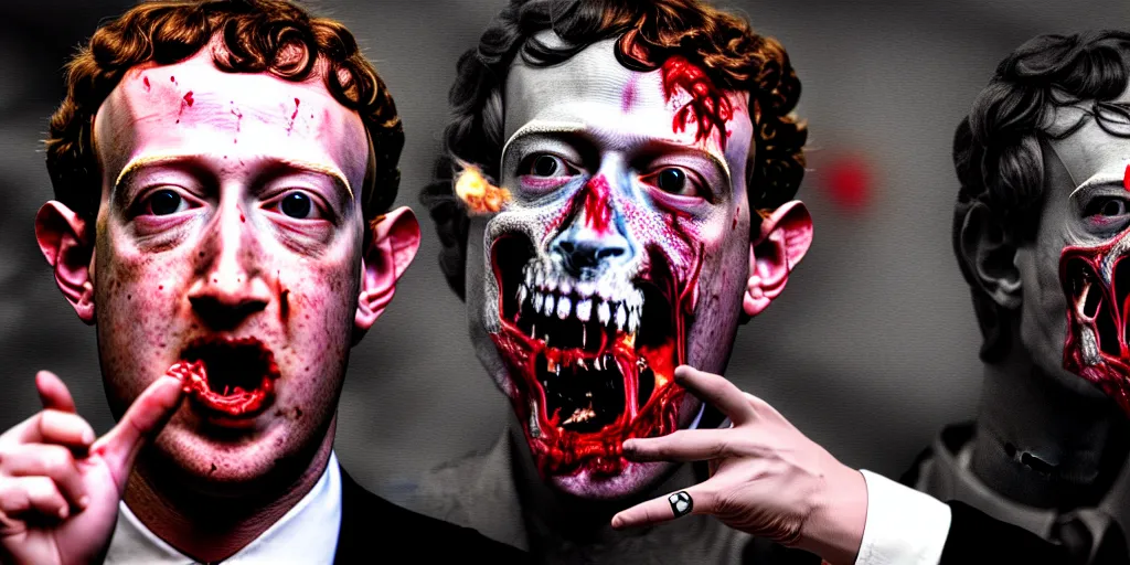 Image similar to zombie prince mark zuckerberg eating the President of United States during the apocalypse cinematic dramatic hdr, high quality, highly detailed