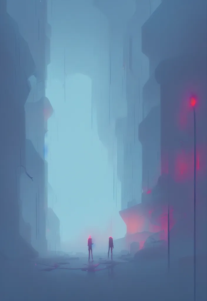 Prompt: by moebius and atey ghailan | a neon graveyard, mist, fog |