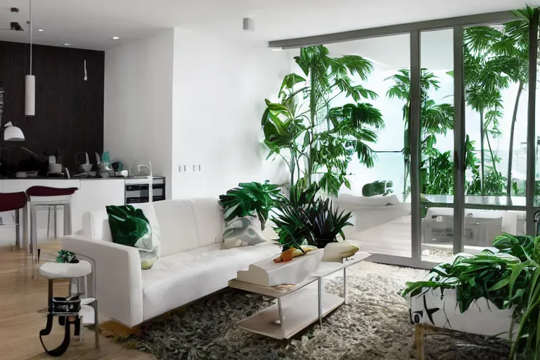 Image similar to tropical interior urban mangrove jungle inspiration modern apartment bachelor pad